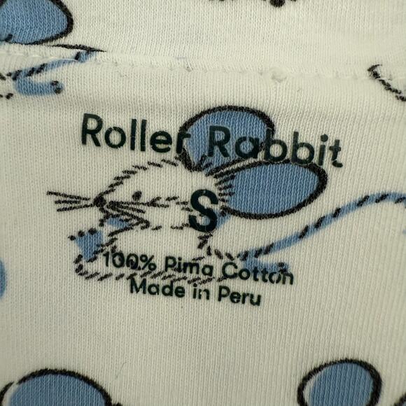 Roller Rabbit Pajama Top Size S White Blue Mouse Print Button Up Pima Loungewear - Picture 7 of 9